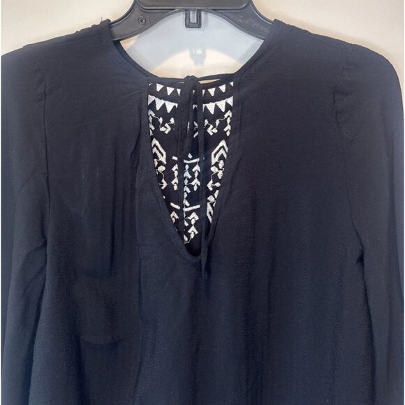 Boho Womens Black White Embroidered Tie Back Top Sz M Festival Peasant Hippie - Picture 5 of 9